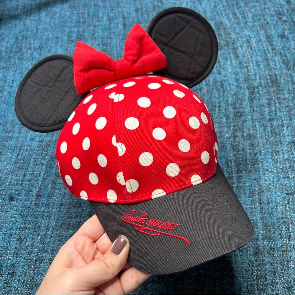 Disney Parks Magical Minnie Mouse Hat with Ears Red and White Polka Dot Youth